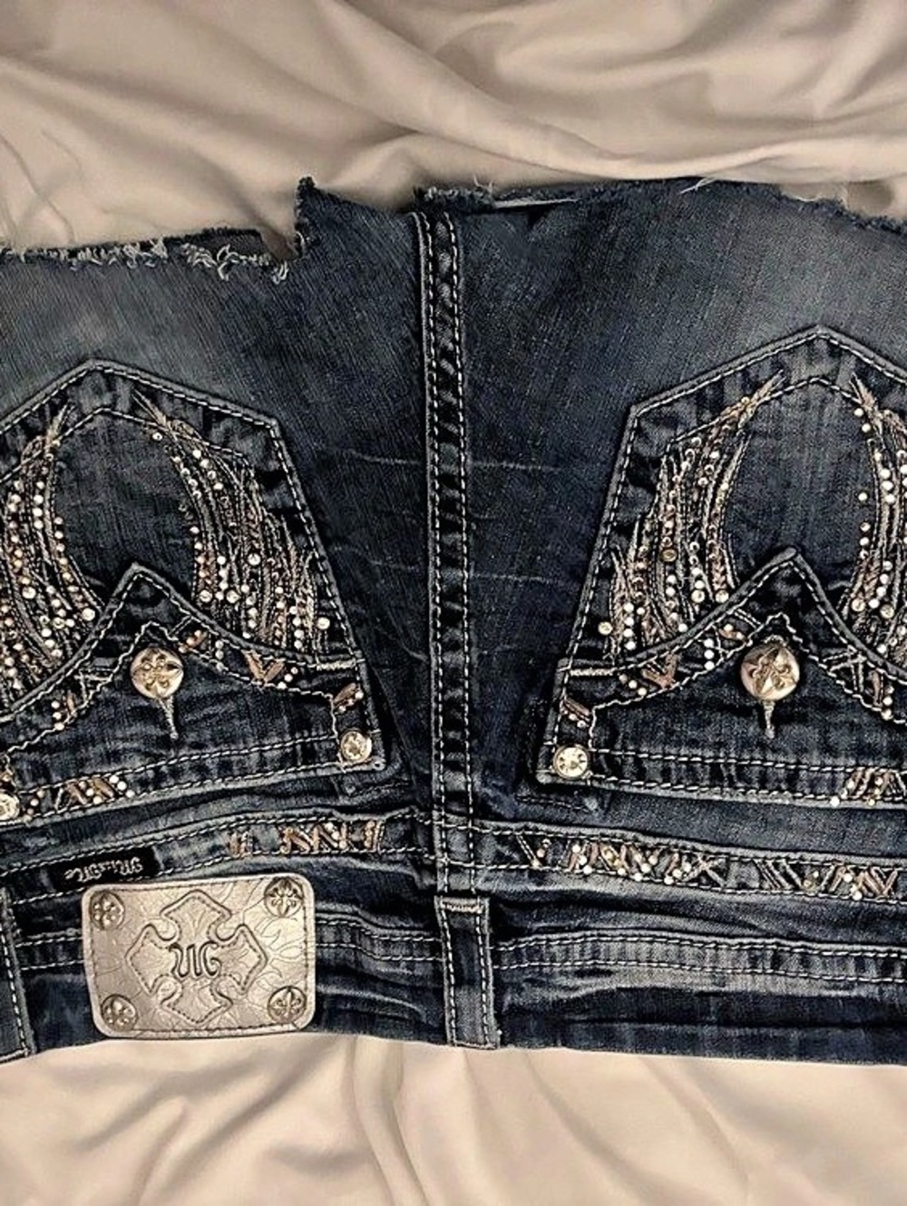 Miss Me Embellished Denim Jean Shorts in Blue